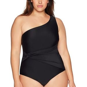 One shoulder one piece slimming black size…